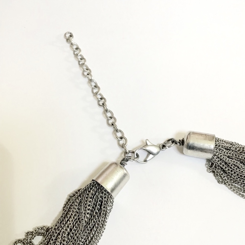 Silver Cluster Chain Knot Double Layer Necklace - image 2